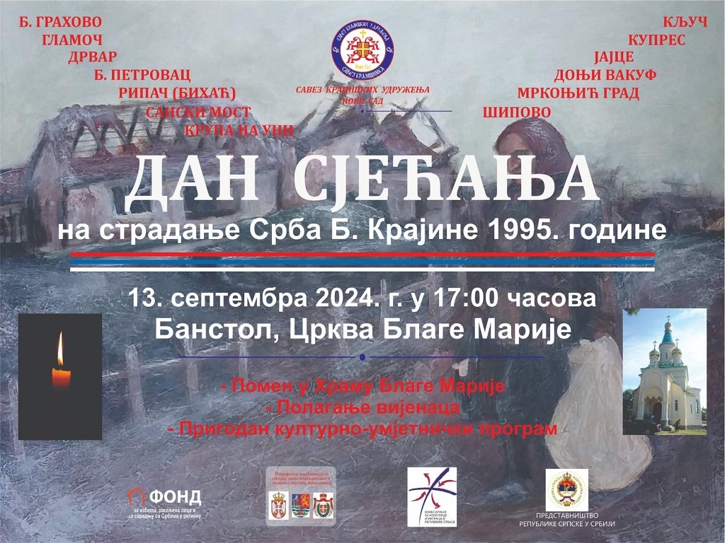 Dan sjećanja na stradanje Srba u 13 zapadnokrajiških opština u hramu Blage Marije u naselju Banstol na Fruškoj gori Dan sjećanja na stradanje Srba u 13 zapadnokrajiških opština u hramu Blage Marije u naselju Banstol na Fruškoj gori
